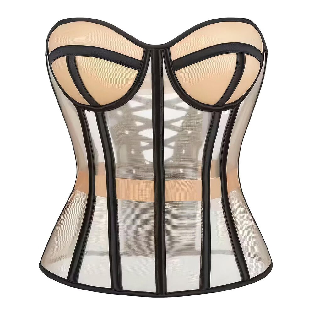 2109 Mesh Corset Steel Boned Bustier Removable Spaghetti Strap Waist Corset